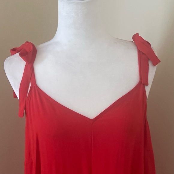 ❤️Vince Camuto Floral Tie Shoulder Jumpsuit Lobster Red - Picture 7 of 9